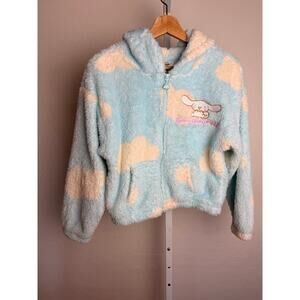 Cinnamoroll Fuzzy Hoodie Jacket Girls L Blue Cloud Zip Plush Sanrio